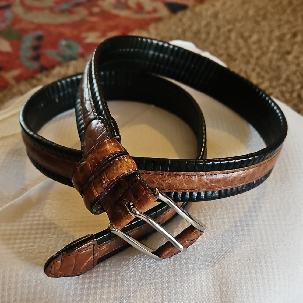 Men's Brown and Black Itlian Leather Belt Sz 36/90